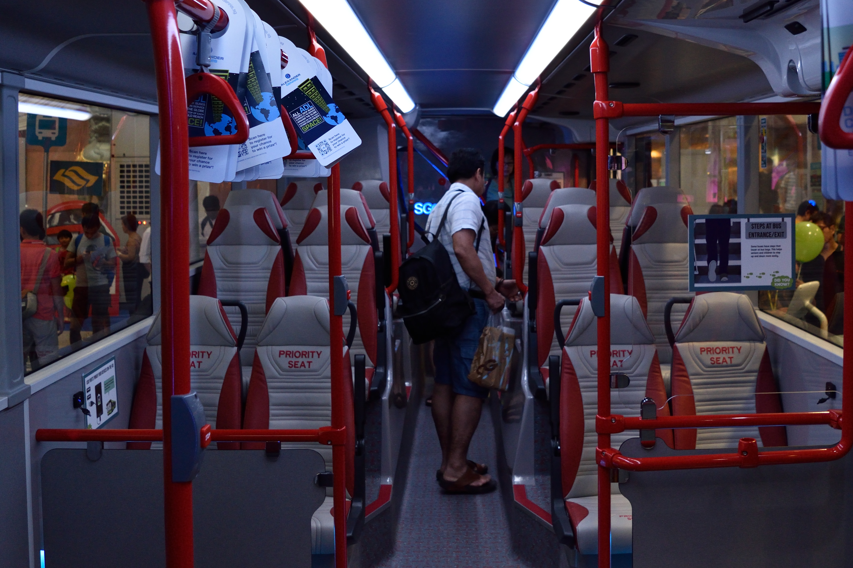 View of the lower deck from the rear exit.