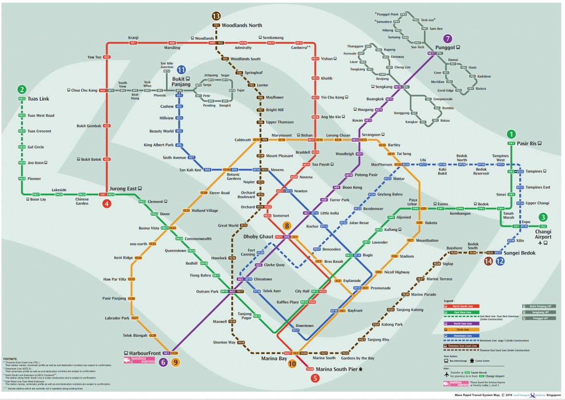 Map of Singapore's MRT and LRT system. Source: LTA